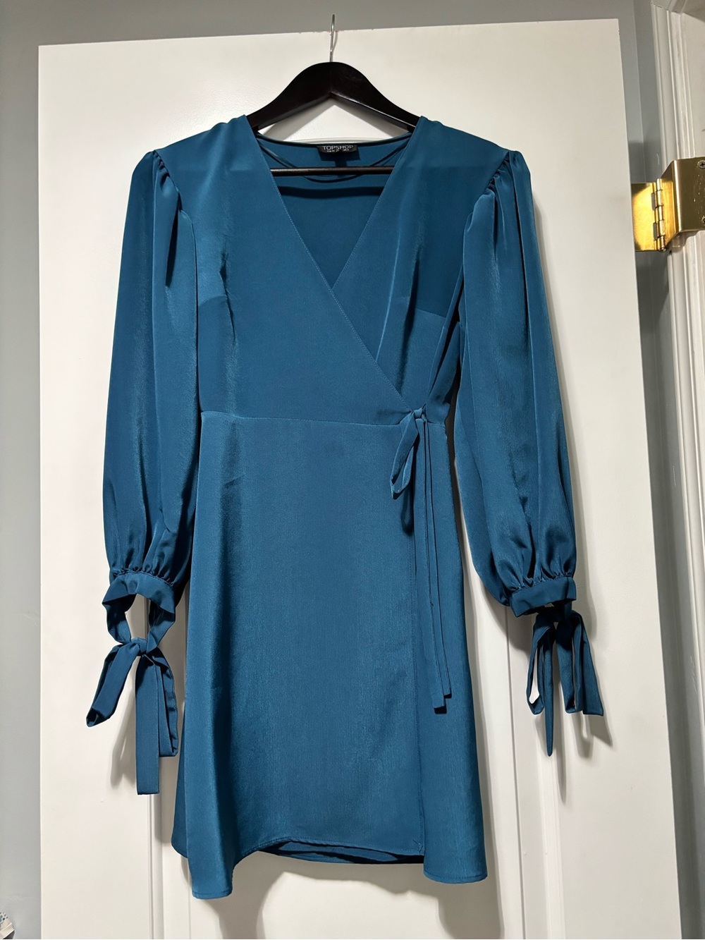 Topshop Teal Wrap Mini Dress with Tie Cuffs